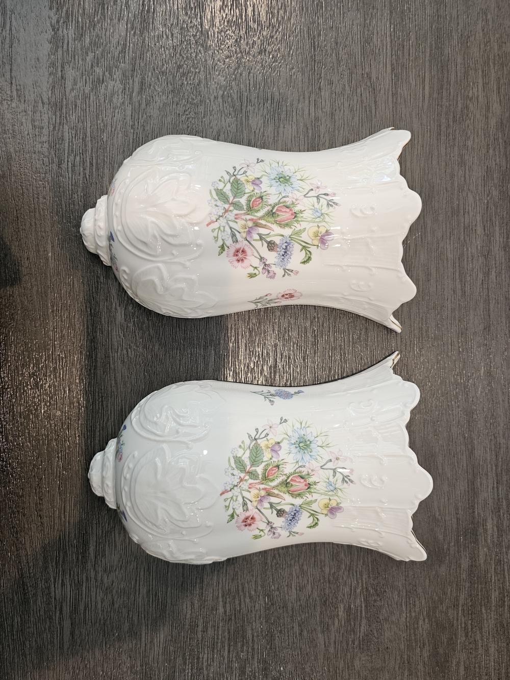 Pair of Vintage Aynsley "Wild Tudor" Fine Bone China Wall Sconce Pocket Vases